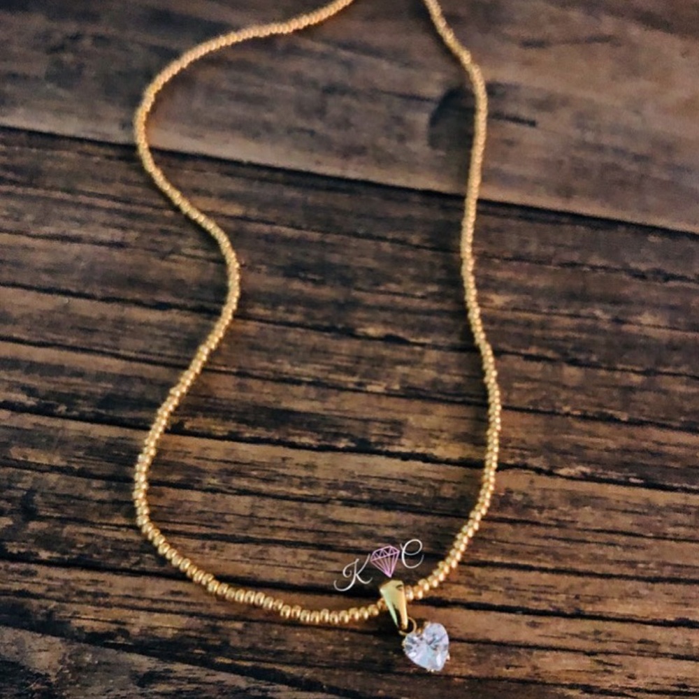 Diamond Shaped Heart w/ Gold Beads Necklace